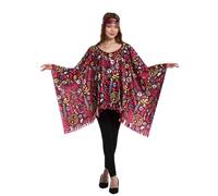 Generisch Costume hippie fleur pour femme - Poncho hippie pour femme - Avec vêtements rétro des années 60 et 70 - Accessoire hippie - Costume de carnaval - Vêtements pour femme - Style bohème disco