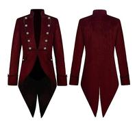 Generisch Costume médiéval COS européen américain rétro veste coupe-vent longueur moyenne pour homme, rouge, S