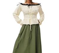 Generisch Costume médiéval pour femme - Chemisier à épaules dénudées pour cosplay, Halloween, fête - Style de cour - Garde-robe (blanc, S)