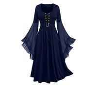 Generisch Costume médiéval pour femme, corset de sorcière, lacets, jupe large, robe maxi pour Halloween, fermeture éclair, costume de pirate, renaissance, Halloween, cosplay, carnaval, robe rockabilly