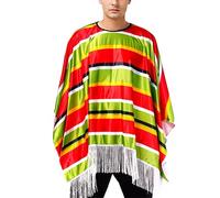 Generisch Costume mexicain multicolore arc-en-ciel poncho multicolore mexicain fête déguisement avec franges cape rayée mexicaine étole de vacances pour adulte
