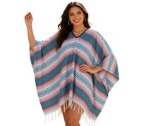 Generisch Costume mexicain pour homme et femme - Vêtement mexicain rayé multicolore avec franges - Cape traditionnelle mexicaine - Serapes - Poncho de cowboy - Veste hippie pour Halloween - Jeu de