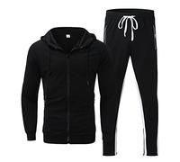 Generisch Costume moderne pour homme comme ensemble de pantalons décontractés avec sweat à capuche et fermeture éclair dans un design tendance en blocs de couleurs, Blanc., XXL