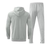 Generisch Costume moderne pour homme comme ensemble de pantalons décontractés avec sweat à capuche et fermeture éclair dans un design tendance en blocs de couleurs, gris, L