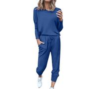 Generisch Costume pour femme élégant 2 pièces - Survêtement d'intérieur pour femme - Coton stretch - Ensemble de jogging ample - Col rond - Pantalon de jogging pour femme - 2 pièces, BU1, XXL