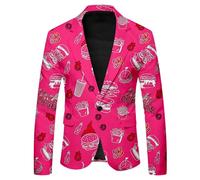 Generisch Costume pour homme Oktoberfest Chope Drukrn Blazer Tenue des années 80 Coupe ajustée Veste de mi-saison Smokings Partywear Bad Taste cintré Costume Veste de loisirs festive, P rose chaud, M