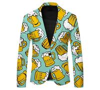 Generisch Costume pour homme Oktoberfest Chope Drukrn Blazer Tenue des années 80 Coupe ajustée Veste de mi-saison Smokings Partywear Bad Taste cintré Costume Veste de loisirs festive, O bleu clair, M