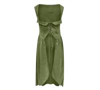 Generisch Costume Renaissance pour femme - Robe sous la poitrine - Costume de pirate sans manches - Robe longue corset élégante - Robe à lacets avec lacets - Vintage - Robe de fête pour carnaval, vert