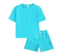Generisch Costume tout-petit 86 tout-petit enfant bébé garçon fille 2 pièces survêtement tenue d'été solide t-shirt à manches courtes avec short ensemble maillot national enfant, bleu ciel, 4-5 ans