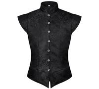 Generisch Costume victorien pour homme - Gilet steampunk gothique - Gilet traditionnel - Boutonnière - Jacquard vintage - Gilet victorien sans manches - Noir, Noir , XXL