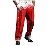 Generisch Costumes pour hommes élégant coupe droite costume homme joyeux Noël pantalon de costume vacances imprimé roman décontracté pantalon smog, rouge, S