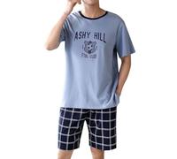 Generisch Coton pour homme pour tenue décontractée à manches courtes, portable comme combinaison d'intérieur dans un style simple, bleu ciel, 4XL
