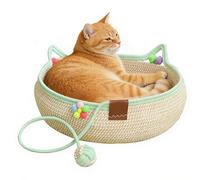 Generisch Couchage pour chat - Panier tressé avec balle de jeu pour chaton - Lit griffoir pour chat - Pour la maison, l'appartement, la ferme, la chambre à coucher, le balcon, le bureau, le dortoir