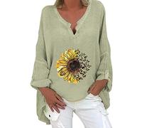 Generisch Couleur Femme Top Longueur Décontractée Chemisier Solide Milieu Imprimé Manches V Tournesol Top Col Tunique Chemise Longue Grande Taille Tops Blouses Grandes Tailles, vert, M
