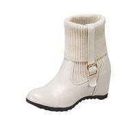 Generisch , Couleur unie, bouche tricotée, boucle réglable, rehaussement intérieur, bottes compensées pour femme, rouge, beige, 37 EU