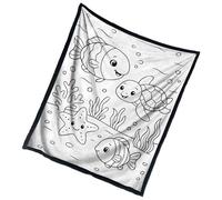 Generisch Couverture à colorier - Tapis à motif d'animaux marins - 150 x 127 cm - Lavable - Couverture confortable - Pour adultes, femmes, adolescents, lit, voyage, automne, maison, hiver, avion