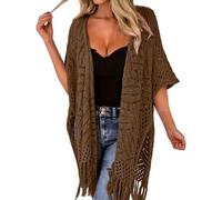 Generisch Couverture de plage légère et transparente en tricot avec franges pour les vacances, sarong décontracté au-dessus du bikini - Élégant cache-maillot - Aspect crochet ouvert pour femme
