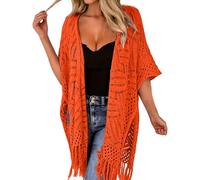 Generisch Couverture de plage légère et transparente en tricot avec franges pour les vacances, sarong décontracté au-dessus du bikini - Élégant cache-maillot - Aspect crochet ouvert pour femme