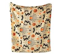 Generisch Couverture d'Halloween - 150 x 200 cm - Chauves-souris, citrouilles, tête de mort - Flanelle moelleuse - Araignées - Tissage douillet - Pour canapé