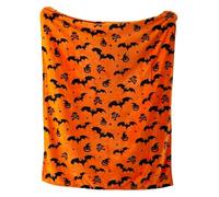 Generisch Couverture d'Halloween - 150 x 200 cm - Chauves-souris, citrouilles, tête de mort - Flanelle moelleuse - Araignées - Tissage douillet - Pour canapé