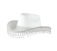 Generisch Cowboy Accessoires Strass Franges Mariage Cylindre Western Cowboy Chapeau Bottes en Cuir Cowboy Femme, Blanc., taille unique