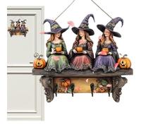 Generisch Crochet à clés mural en forme de en bois | Porte-clés avec 4 crochets pour Halloween, sorcière, citrouille, décoration d'Halloween, entrée, appartement, porte