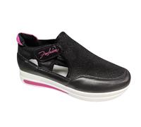 Generisch Crochet Mesh Chaussures Taille Talon Respirant Plat Confortable Grande Boucle Chaussures de sport décontractées pour femme, Noir , 42 EU