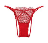 Generisch Culotte élégante en dentelle pour femme avec nœud décoratif - Gousset en coton confortable pour séduire, rouge, XL