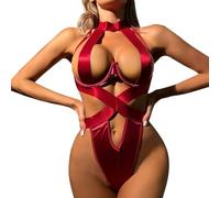 Generisch Culotte pour femme - Body Camisole avec empiècement en maille - Dos ouvert - À lacets, RD2, XL