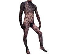 Generisch Culotte pour homme et femme - Body en maille avec imprimé léopard - Manches longues - Entrejambe ouvert - Body pour adulte, Noir , taille unique