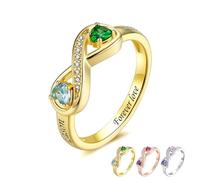 Generisch Custom 2 Birthstone infinity rings for women, Personalized Zircon Infinity Double Heart Birthstones Ring with Engraved Names Valentine's Day Christmas Birthday Gift for Women (Gold)