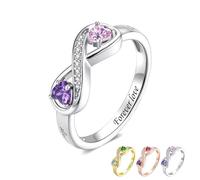 Generisch Custom 2 Birthstone infinity rings for women, Personalized Zircon Infinity Double Heart Birthstones Ring with Engraved Names Valentine's Day Christmas Birthday Gift for Women (Silver)