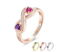 Generisch Custom 2 Birthstone infinity rings for women, Personalized Zircon Infinity Double Heart Birthstones Ring with Engraved Names Valentine's Day Christmas Birthday Gift for Women (Rose Gold)