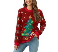 Generisch D'abord Essayez, puis Chiffres Femmes de style européen américain à col rond, Pull de Noël LED pour femmes Manteau en laine Femme Hiver, rouge, M