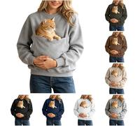 Generisch Damen Kapuzenpullover mit Katzen-Tasche, Pet Pouch Hoodie känguru | Langarm Pullover mit Kängurutasche für Damen, Sweatshirt mit Hundetasche, Warmer Winterpullover Geschenke für Hundebesitze