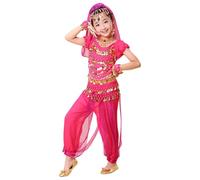 Generisch Danse indienne pour fille - Tenue traditionnelle d'exercice de danse du ventre pour garçon, vêtements légers pour les spectacles sur scène, Rose, 3-4 ans