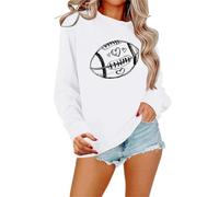 Generisch Day Football Sweatshirt Femmes Graphique Mignon Dimanche Drôle Décontracté Manches Longues Col Rond Peignoir Femme Douillet Sans (Blanc, L)