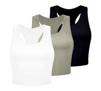 Generisch Débardeur 3 pièces pour femme côtelé sans coutures - T-shirts d'entraînement d'entraînement - Hauts courts de yoga, bleu foncé, S