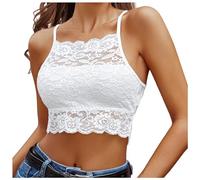 Generisch Débardeur à bretelles spaghetti pour adolescente et fille - En maille florale - Sexy - Sans manches - Y2K, T-shirt N1 - Blanc, S