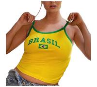Generisch Débardeur brésilien pour femme avec imprimé lettres accrocheuses, haut Y2k imprimé dans le style urbain rétro décontracté des années 90, parfait pour les tenues sportives et de loisirs, d, S
