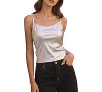 Generisch Débardeur camisole bicolore sans manches - Vêtement de performance brillant - Bustier tendance sans bretelles pour tenues de scène, argenté, L