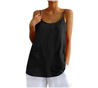 Generisch Débardeur camisole en lin pour une coupe ample sans manches avec poche pratique comme basique polyvalent (noir, L)