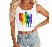 Generisch Débardeur court pour femme avec inscription « Love Wins » - Débardeur sans manches avec motif arc-en-ciel | Haut ventre nu pour fierté et CSD, Style_g01 Blanc, M