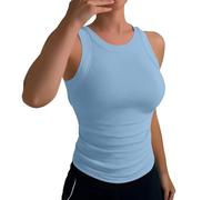 Generisch Débardeur d'été pour femme - Sans manches - T-shirt côtelé - Débardeur sexy - Col haut - Jersey côtelé - Mince - Léger - Coupe ajustée - Chemisier de corps, bleu, XL