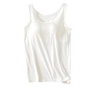 Generisch Débardeur Femme avec Soutien-gorge Intégré 2024 Été Décontracté Coton Haut Col Rond Sans Manches Grande Taille Rembourré Workout Tops pour Femmes, Blanc., S