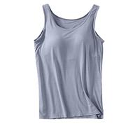 Generisch Débardeur Femme avec Soutien-gorge Intégré 2024 Été Décontracté Coton Haut Col Rond Sans Manches Grande Taille Rembourré Workout Tops pour Femmes, gris foncé, S