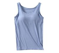Generisch Débardeur Femme Gilet Débardeurs Femme avec Soutien Gorge Intégré 2024 Été Décontracté Col Rond Caraco Sans Manches Grande Taille Coton Rembourré Entraînement Tops, bleu clair, S