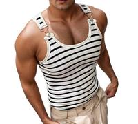 Generisch Débardeur pour homme à rayures à manches courtes - Maillot de corps de sport actif - Bande de compression - Long serre-poitrine rayé - Tomboy Trans Lesbian, Blanc., XXL