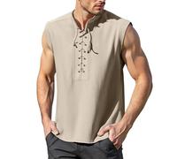 Generisch Débardeur pour homme - Chemise médiévale de pirate - Renaissance victorienne - Steampunk - Sans manches - Chemise de plage d'été en lin - Maillot de corps de bodybuilding, Blanc., M