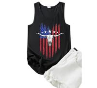 Generisch Débardeur sans manches pour femme avec drapeau Puerto Rico et tête de mort - Débardeur patriotique style motard rock | Débardeur décontracté pour femme, Style_e01 Noir, XL